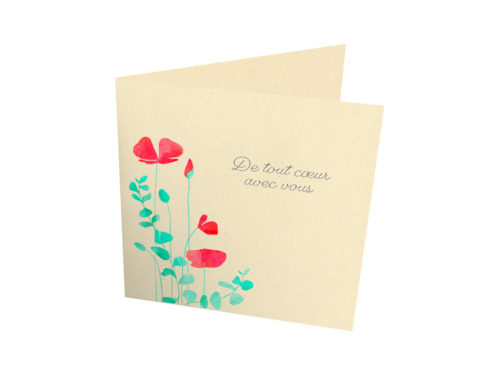 Carte Deuil - Coquelicots et plante verte