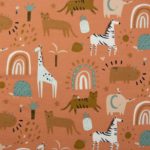 Hochet_Jersey de coton_Animaux de la savane_abricot-multicolore
