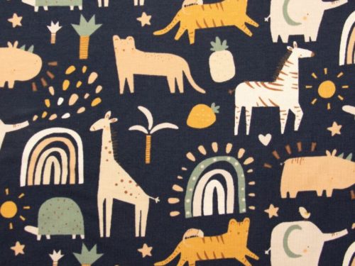 Coffret hochet/doudou - Hochet_Jersey de coton_Animaux de la savane_marine-multicolore