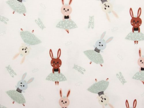 Coffret hochet/doudou - Hochet_Jersey de coton_Ballet de lapins_blanc-pastel-argenté