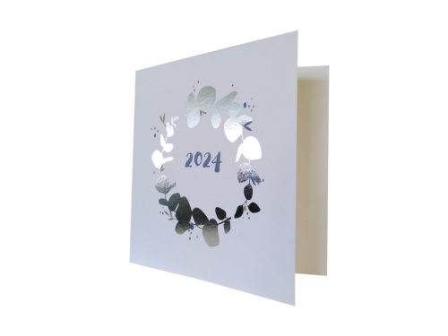 Carte – Couronne de feuilles argentée