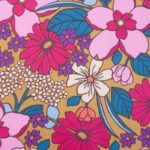 Toile cirée - Bouquet de fleurs rétro-camel-rose-pétrole