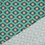 Toile cirée - Fleurs-losanges_vert foncé-saumon-vert-pétrole