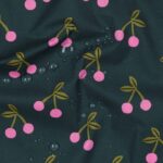 Toile cirée_Cherries-Cerises_vert foncé-rose-olive